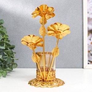 Подсвечник металл, стекло на 1 свечу "Золотые цветы" d-5 см 9,5х13х19 см