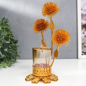Подсвечник металл, стекло на 1 свечу "Золотые одуванчики" d-5 см 9,5х11х20 см