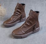 Женские ботинки из натуральной кожи утепленные, коричневые