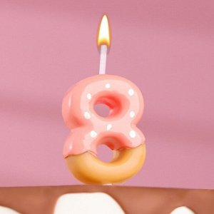 Свеча в торт "Клубничная глазурь", цифра "8", розовая, 3,8 см
