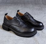 Лоферы из натуральной кожи  на шнурках,  черные