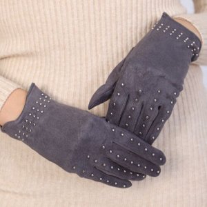 Перчатки женские, р-р 8, сенсорные, искусственный замш, подкладка флис, цвет темно-серый, арт.56.1211