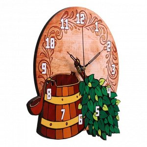 Часы настенные, серия: Баня, "Ведро и веник", дискретный ход, 24 х 24.5 см