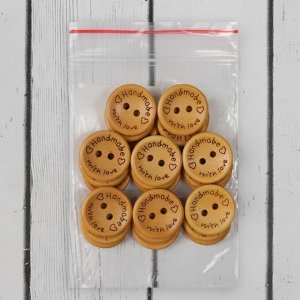 Нашивка из дерева «Hand made with love», 2 прокола, d = 18 мм, цвет жёлтый