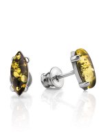 Лёгкие серьги-гвоздики из зелёного янтаря «Суприм»