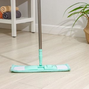 Швабра для мытья пола плоская Доляна, насадка из микрофибры 40x10 см, телескопическая стальная ручка 68(122) см