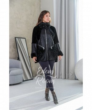Куртка - дублёнка для женщин в черном цвете