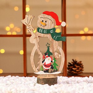 Фигура деревянная "Снеговик в красном колпаке"