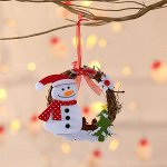 Декоративный подвесной венок со снеговиком