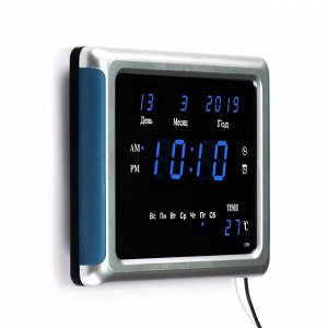 Часы электронные настенные, настольные, с будильником, 17 х 2.5 х 23 см, USB