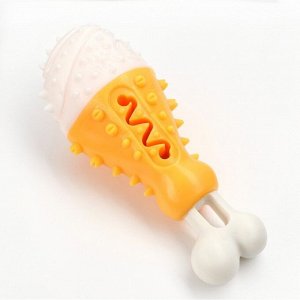 Игрушка под лакомства для собак "Голень" Пижон Premium 17 см, TPR+нейлон, желтая/белая