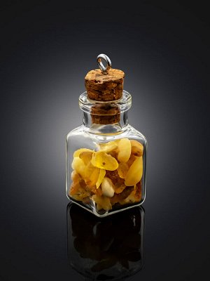 Подвеска-бутылочка с натуральным балтийским янтарём «Бутылочка моря»