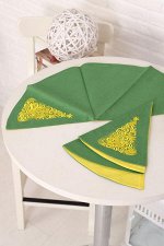 Салфетка сувенирная полукруглая с вышивкой, лен 100 % (Елочка, зеленый)