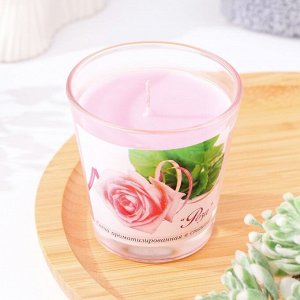 Свеча ароматическая в стакане "Роза", 6,5х6,5 см, 10 ч, 165 г, розовая