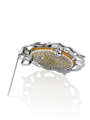 Элегантная ажурная брошь в винтажном дизайне «Эйфория» из серебра и янтаря