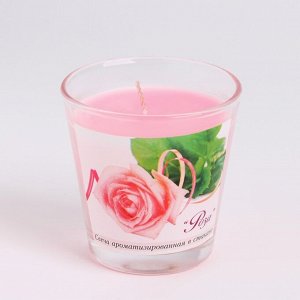 Свеча ароматическая в стакане "Роза", 6,5х6,5 см, 10 ч, 165 г, розовая