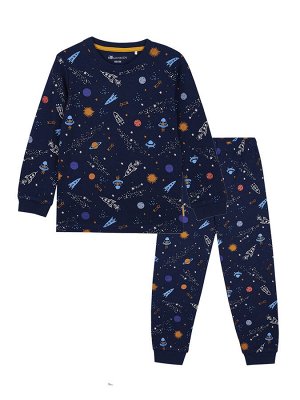 Пижама для мальчика, тёмно-синий набивка галактика