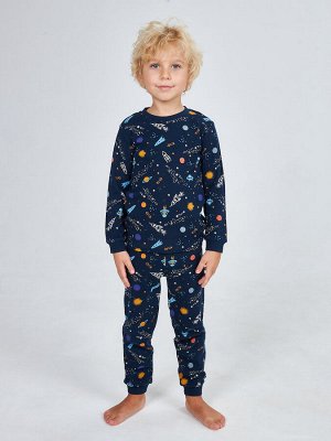 Пижама для мальчика, тёмно-синий набивка галактика