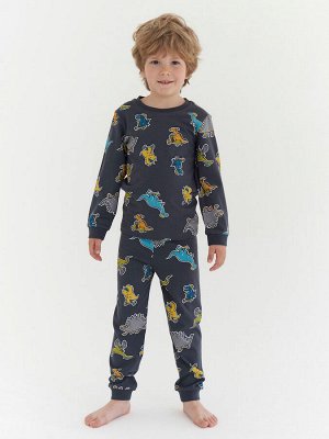 Пижама для мальчика, тёмно-серый набивка динозавры