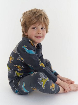 Пижама для мальчика, тёмно-серый набивка динозавры