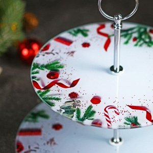 Блюдо 2-х ярусное Доляна «Рождественский венок», d=25/20 см