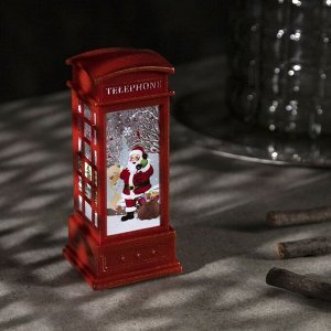 Светодиодная фигура «Телефонная будка с Дедом Морозом» 5.3 ? 12 ? 5.3 см, пластик, батарейки AG13х3, свечение тёплое белое