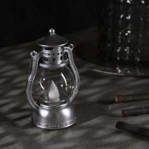 Светодиодная фигура «Серебристый фонарь» 8x12x6 см, пластик, батарейки AG13x3 (в комплекте), свечение тёплое белое
