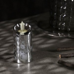 Светодиодная фигура «Серебристая свеча со снеговиком» 5 ? 9 ? 5 см, пластик, батарейки AG13х3, свечение тёплое белое