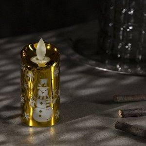 Светодиодная фигура «Золотистая свеча со снеговиком» 5 x 9 x 5 см, пластик, батарейки AG13х3 (в комплекте), свечение тёплое белое