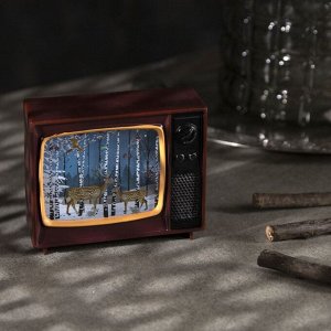 Светодиодная фигура «Телевизор с оленями» 10 ? 8 ? 4 см, пластик, батарейки CR2032х2, свечение мульти (RGB)