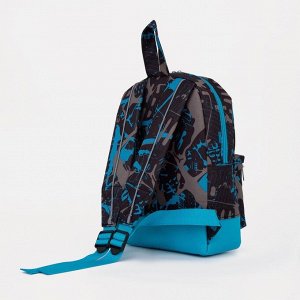 Рюкзак на молнии, светоотражающая полоса, цвет чёрный/голубой