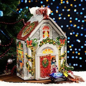 Новогодний подарок «Домик с Сантой», с раскраской» 1000 г