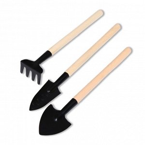 Набор инструментов, 3 предмета: грабли, 2 лопатки, длина 20 см, деревянные ручки