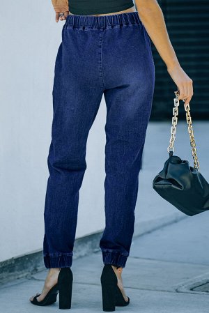 Синие потертые джинсы-джоггеры с карманами спереди