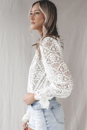 White Lace V Neck Wrap Long Sleeve Bodysuit