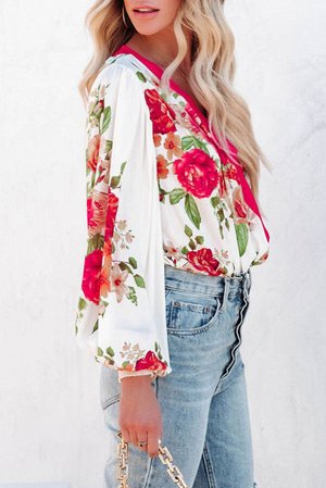 Rose Floral Print V Neck Wrap Bodysuit