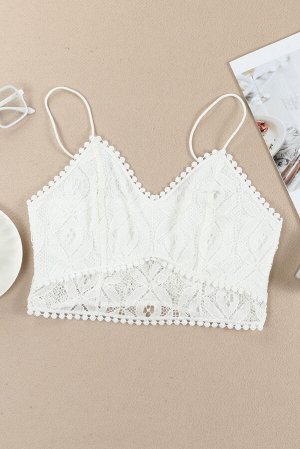 White Crochet Lace Dotty Trim Smocking Bralette