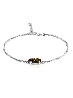 Нежный браслет-цепочка украшенный зелёным янтарём «Суприм»