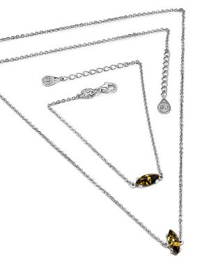 Нежный браслет-цепочка украшенный зелёным янтарём «Суприм»