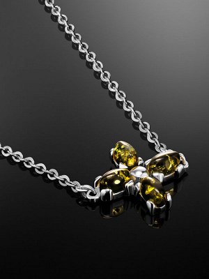 Изящный браслет «Суприм» с натуральным янтарём зелёного цвета