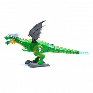 Динозавр «Техно», эффект дыма, свет и звук, работает от батареек, цвет зелёный