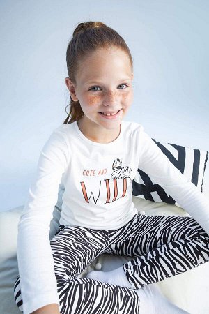 Пижамный комплект из чесаного хлопка с длинными рукавами и длинными рукавами для девочек