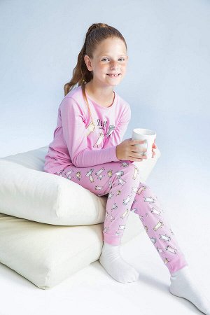 Пижамный комплект с длинным рукавом с рисунком для девочек