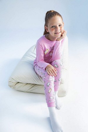 Пижамный комплект с длинным рукавом с рисунком для девочек