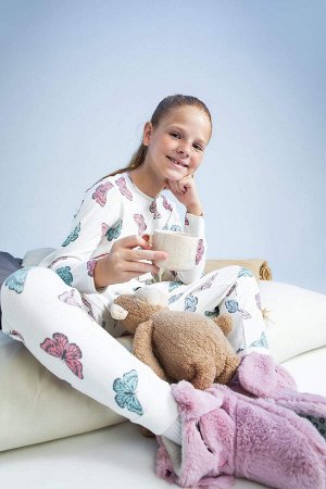 Пижамный комплект в рубчик с длинным рукавом для девочек