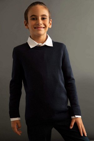Облегающий трикотажный свитер с круглым вырезом для мальчиков Back To School