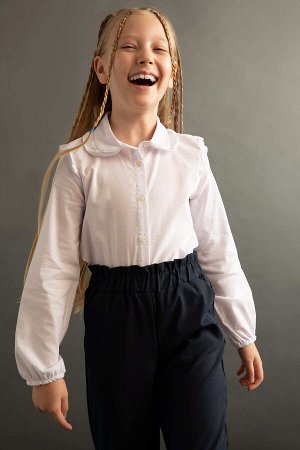 Рубашка с длинным рукавом с длинным рукавом и воротником с рюшами для девочек Back To School с вышивкой