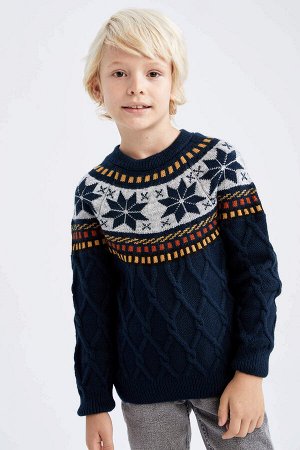 Джинсовый свитер с круглым вырезом для мальчика стандартного кроя