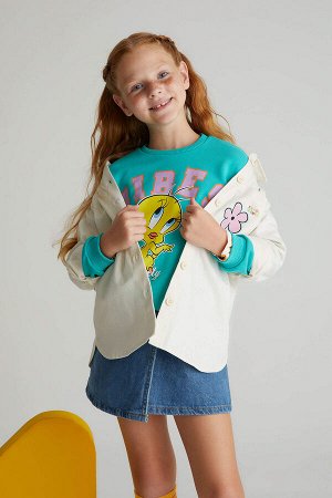 Рубашка свободного кроя из габардина с длинными рукавами для девочек