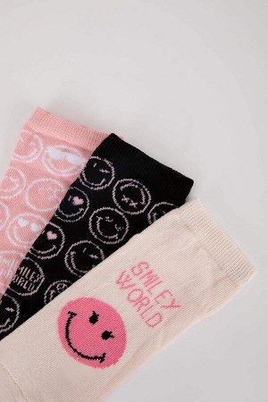 Три пары длинных носков из хлопка с лицензией SmileyWorld для девочек